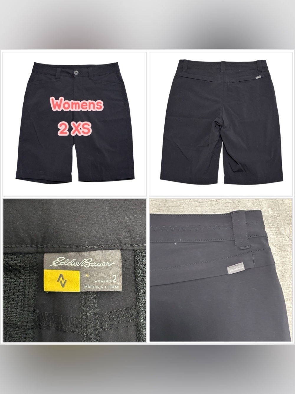 Women's Eddie Bauer 2 XS Shorts Chino Khakis Black Stretch Active Golf Bermuda